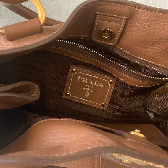 Prada Two Way Purse Handbag Vitello Pebbled Leather Caramel - Picture 9 of 13